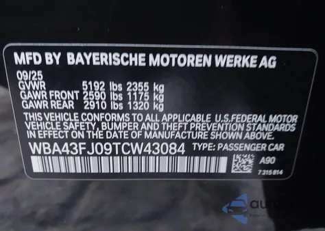 2026 BMW 530I z USA, uszkodzony, nr VIN WBA43FJ09TCW43084